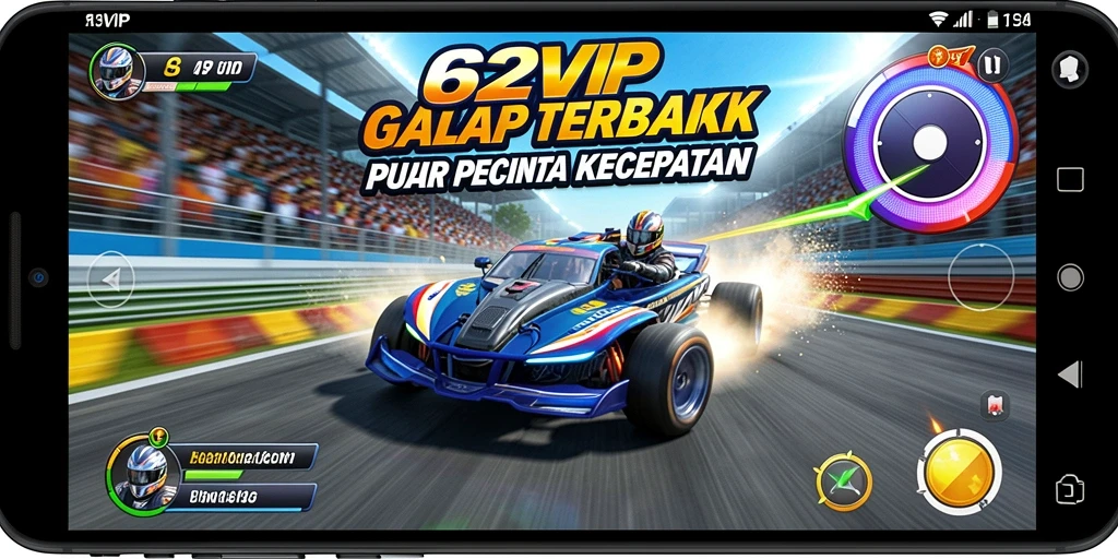 Gameplay balap seru di 62VIP dengan mobil cepat dan trek menantang.