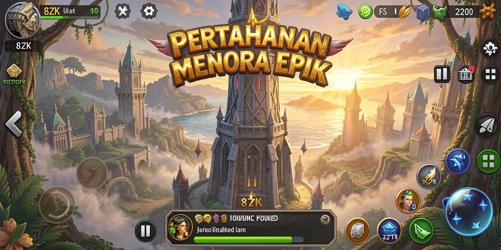 Tangkapan layar <strong>8ZK</strong> menampilkan aksi menara pertahanan yang mendebarkan.