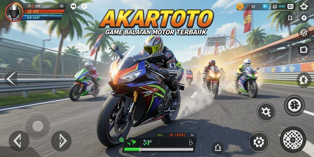 Screenshot gameplay yang menampilkan aksi balapan motor yang mendebarkan.