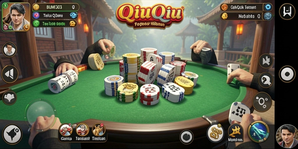 Tampilan gameplay seru dari BUMI303 dengan kartu QiuQiu