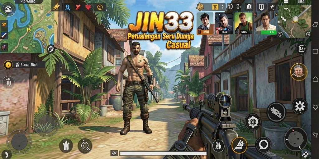 Gameplay seru JIN33 dengan karakter-karakter lucu.