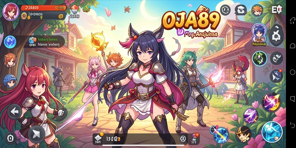 Tangkapan layar utama OJA89 menampilkan aksi seru dan karakter anime.