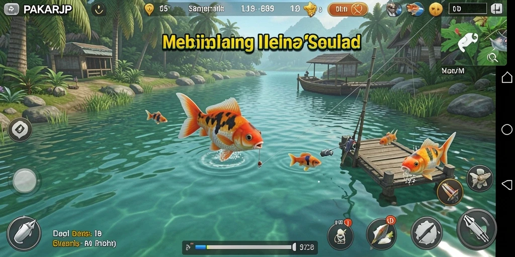 Screenshot gameplay PAKARJP menampilkan suasana memancing yang seru dan menantang.