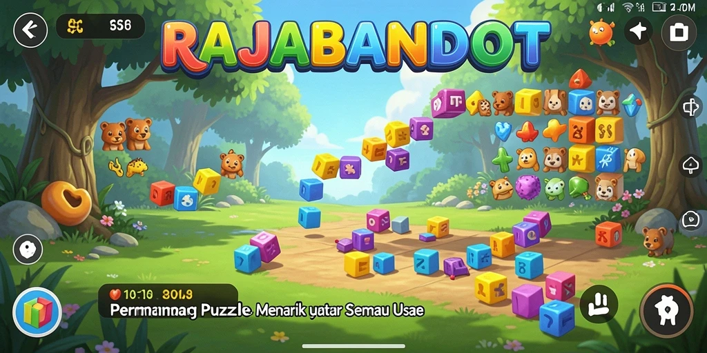Tampilan gameplay RAJABANDOT yang penuh warna dan menantang.