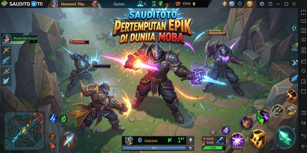 Tampilan gameplay seru dari pertempuran MOBA di SAUDITOTO.