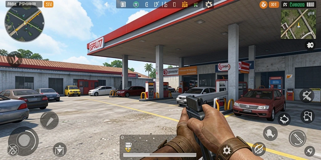 Screenshot gameplay SPBU77 yang menunjukkan aksi seru dalam TPS.