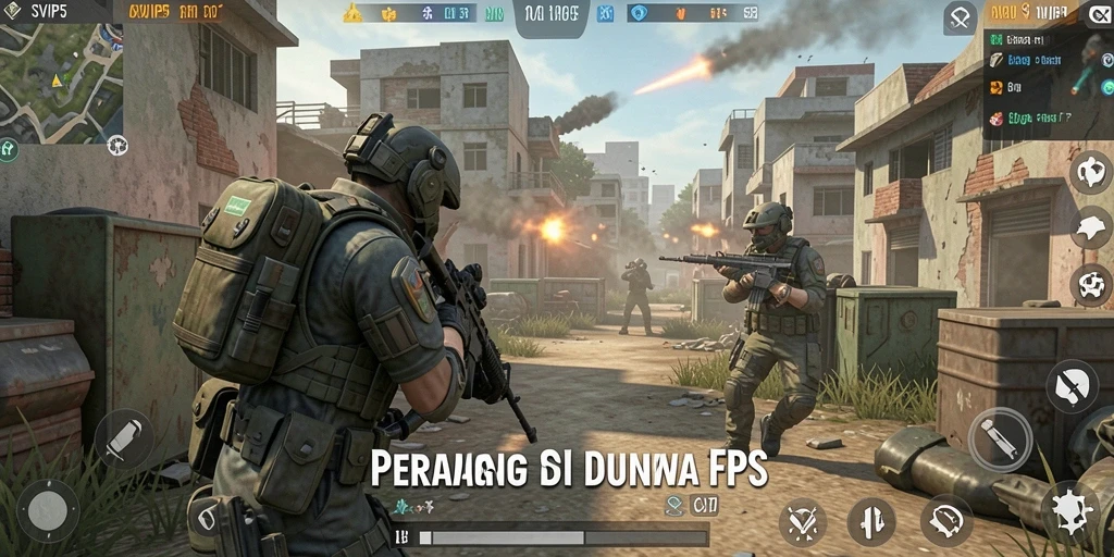 Screenshot gameplay SVIP5 menampilkan adegan aksi tembak-menembak yang intens.
